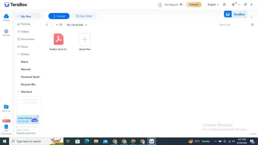 TeraBox for Pc Dashborad
