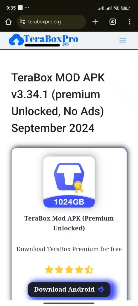 Search teraBox Mod APK 